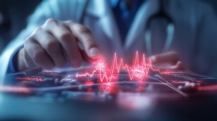 Medical innovation doctor analyzing patient data hospital setting digital health monitoring clinical environment close-up view for enhanced patient care