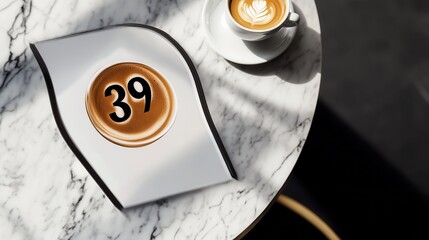 Coffee and Number 39 Plate on a Stylish Tabletop