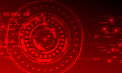 red hud lines circuit cyberspace neon light abstract high technology background
