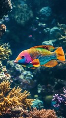 Fototapeta premium Vibrant Tropical Fish Swimming Among Colorful Coral Reef Display