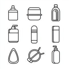 3D line icon of everyday hygiene products, clean and fresh on a white background.
