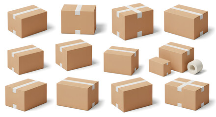 Fototapeta premium Various Cardboard Boxes with Tape for Shipping or Packaging