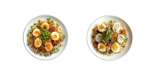 Egg biryani with peas and spices on a plate isolated on a transparent background
