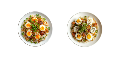 Egg biryani with peas and spices on a plate isolated on a transparent background