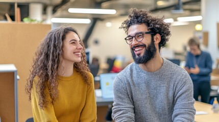 The atmosphere is filled with camaraderie as the two individuals, deeply engrossed in an animated exchange, their faces etched with genuine smiles and laughter, stand out Their radiant happiness and