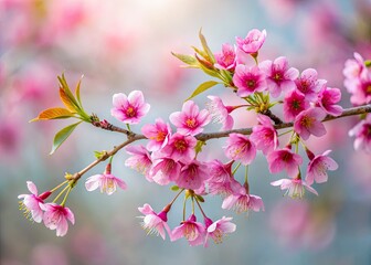 Fototapeta premium Delicate Himalayan cherry blossoms, Prunus cerasoides, bloom in East Asia.