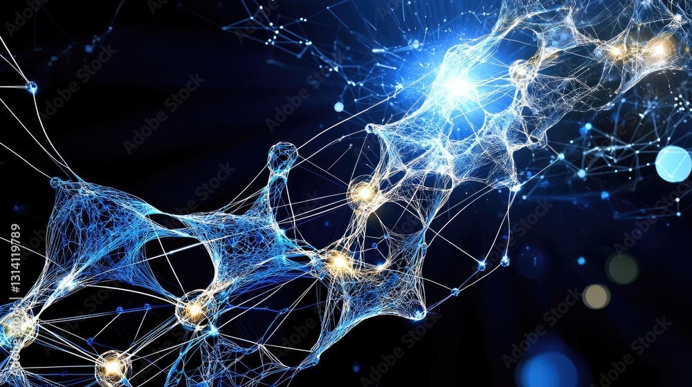 Aufkleber ai-generated network design with luminous blue streams and interconnected data nodes