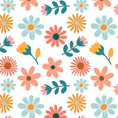 Pattern of seamless bouquet flowers. Vintage Groovy style.Style for banners, wallpaper, posters, websites, online shopping.