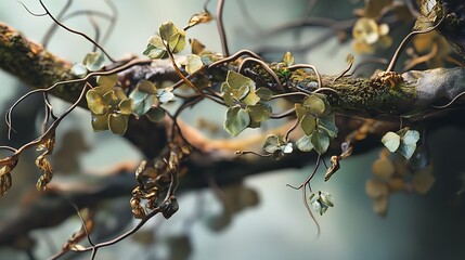 Faded Vines in a Misty Forest