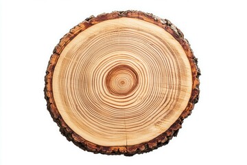 Cross-section tree trunk on white background. AI image