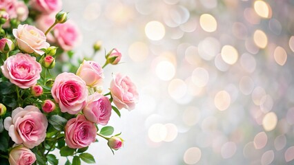 Aerial View of Rose Bushes Flat Lay on White Background - Copy Space