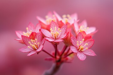 Naklejka premium Delicate pink flowers blooming with intricate petals and vibrant yellow centers in a soft background