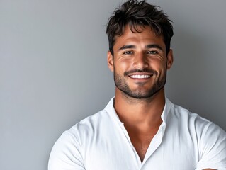 Obraz premium A man in a white shirt smiles at the camera