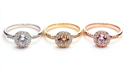 Engagement diamond rings on white isolated
