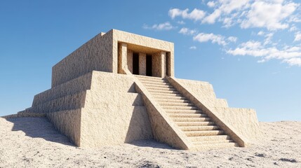 Fototapeta premium Ancient Temple Ruins on Desert Landscape Under Clear Blue Sky