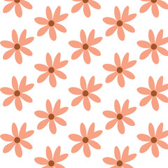 Pattern of seamless flowers. Vintage Groovy style.Vintsge botant on white background.