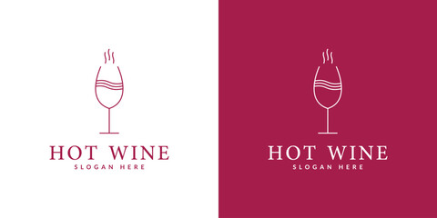 hot wine logo line art icon vector illustration
