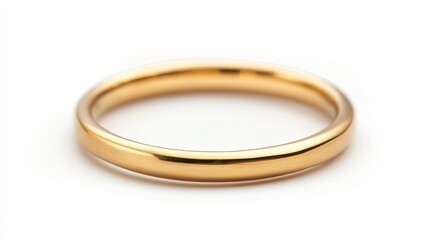 Single gold wedding ring on white background