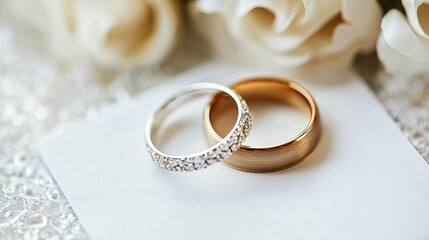Wedding rings on wedding card white background