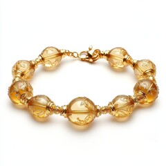 Elegant Gold and Amber Bracelet with Intricate Floral Design