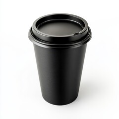 Black Disposable Coffee Cup with Lid on a White Background