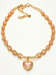 Obraz premium Elegant Gold Heart Necklace with Pink Stone Accents and Chain