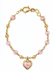Fototapeta premium Elegant Gold Bracelet with Heart Charm and Pink Beads Design