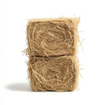 Two stacked bales of golden hay straw.