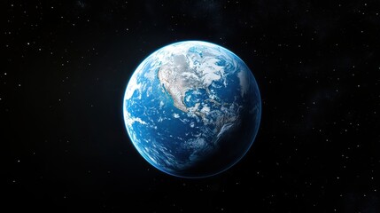 Obraz premium A breathtaking aerial view of Earth captured from space, showcasing the planet's vibrant blue oceans and green landmasses, with a stunning backdrop of twinkling stars illuminating the vast cosmos.