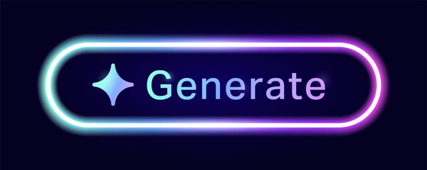 Illustration Of AI Generate Button With Neon Glow in Futuristic Gradient Style for Artificial Intelligence Applications featuring Vibrant Tech Interface and Modern Vector Design for Digital Assistants