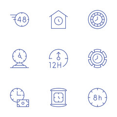 Clock icons set. Thin Line style, editable stroke. hours, clock, waiting, wall clock, time is money, clock T, table clock, Frame