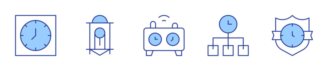 time management, coming soon, wall clock, chess clock. Clock Icon vector illustration. Line Duotone style. Editable stroke