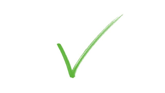 Green correct, tick mark icon video, animation Hand drawing , A right mark green, correct green icon, tick, vote, checkmark with alpha channel  Doodle, marker, brush,