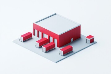 3D storage facility icon, minimalist warehouse infrastructure design with clear lines on white background.