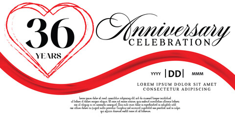 Vector 36th anniversary celebration logo lovely red ribbon abstract vector on white background design template illustration.