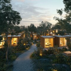 A prefabricated building being assembled at a remote construction location.