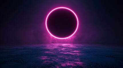 Enigmatic Portal Silhouette in Reflective Purple and Blue Light with Mysterious Vaporous Backdrop