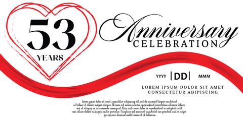 Vector 53th anniversary celebration logo lovely red ribbon abstract vector on white background design template illustration.