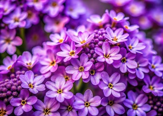 Overhead view of vibrant purple wildflowers, tiny blooms in close-up aerial photography.