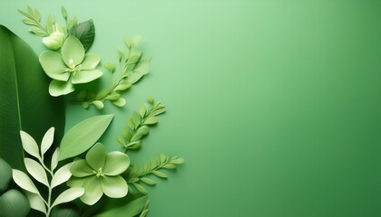 Delicate Green Floral Leaf BG. Calm & elegant background. Green tones with floral & leaf accents. Peaceful & refined style.