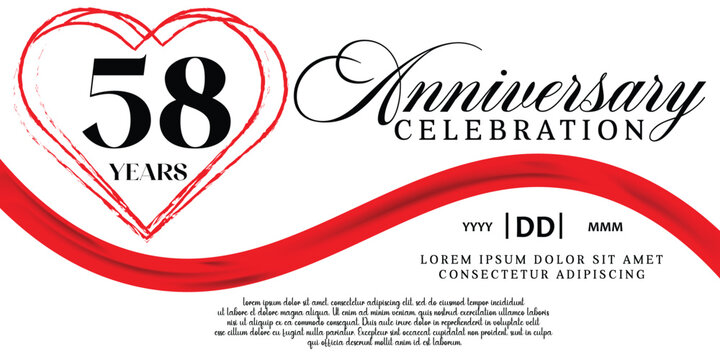 Vector 58th anniversary celebration logo lovely red ribbon abstract vector on white background design template illustration.