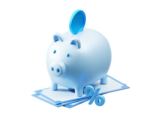 3D Finance Concept with Saving Piggybank and Growth Investment Money Isolated on Transparent PNG Background.