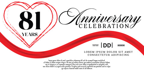 Vector 81th anniversary celebration logo lovely red ribbon abstract vector on white background design template illustration.