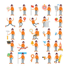 girl characters in different poses illustration set