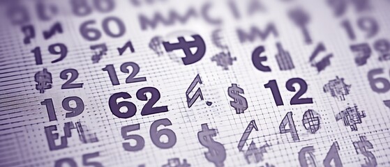 Abstract close-up of numbers and currency symbols on a financial chart.