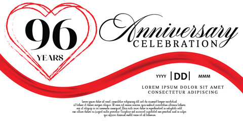 Vector 96th anniversary celebration logo lovely red ribbon abstract vector on white background design template illustration.