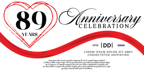Vector 89th anniversary celebration logo lovely red ribbon abstract vector on white background design template illustration.