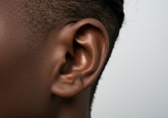 Obraz premium Detailed view of an African American person's ear showcasing the intricate details.