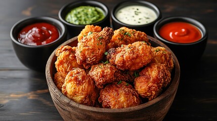 Assorted bowl of fried chicken various crispy delights ready for a special gathering or event