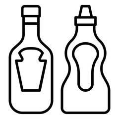 Minimalist outline icon of ketchup and mustard bottles, classic condiments in diners and fast-food restaurants. Perfect for illustrating burgers, hot dogs, fries, and casual dining themes.
